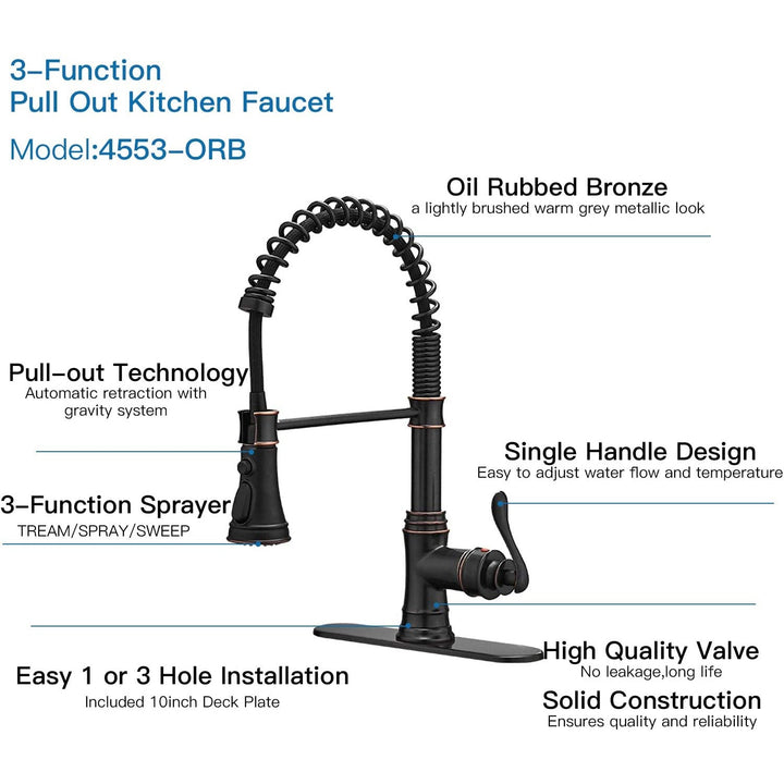 Single-Handle Pull-Down Sprayer 3 Spray Kitchen Faucet With Deck Plate