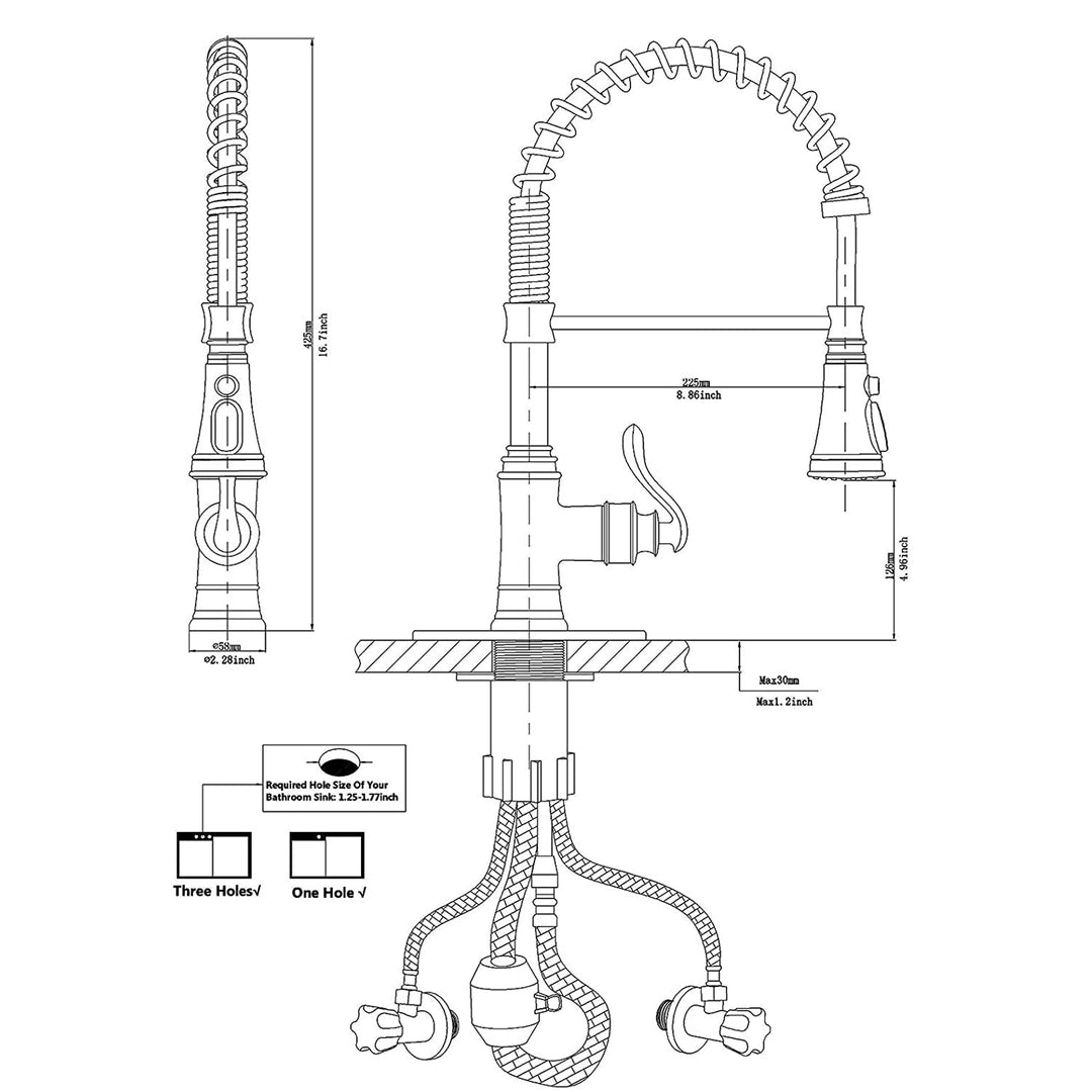 Single-Handle Pull-Down Sprayer 3 Spray Kitchen Faucet With Deck Plate