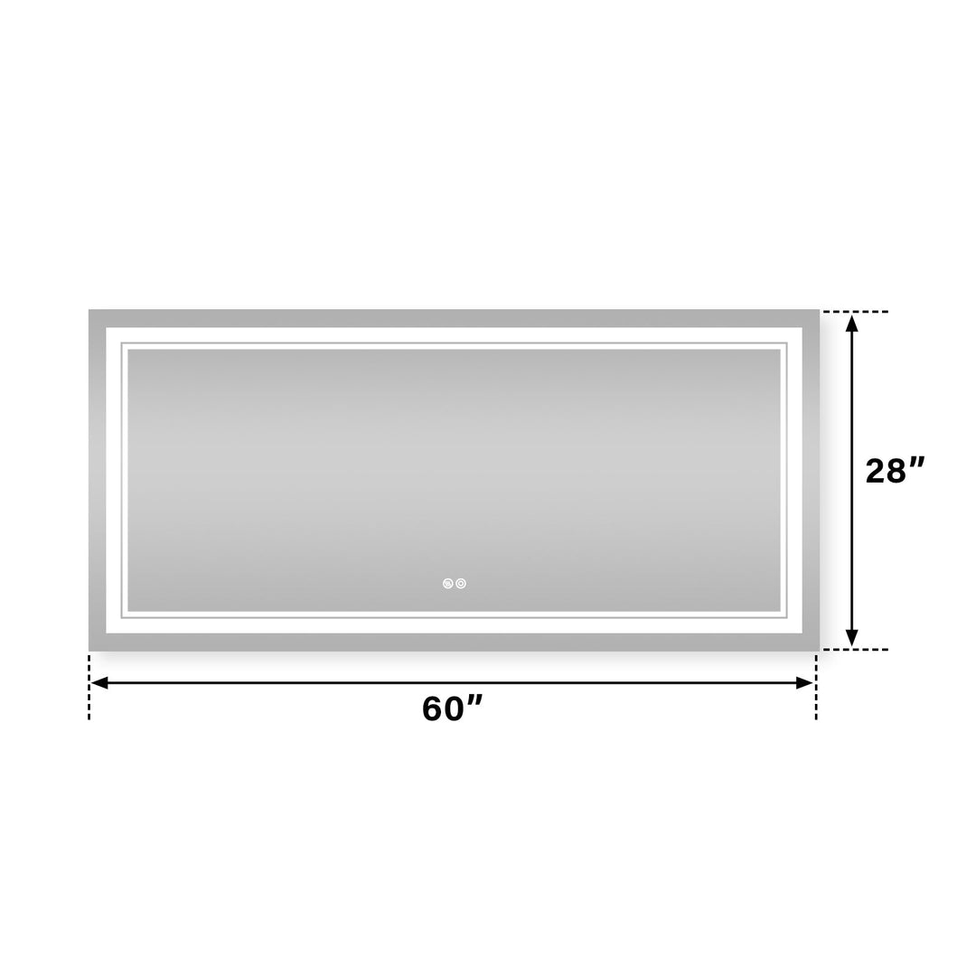 60 in. W x 28 in. H Rectangular Frameless Anti-Fog LED Light Dimmable Bathroom Vanity Mirror in Aluminum