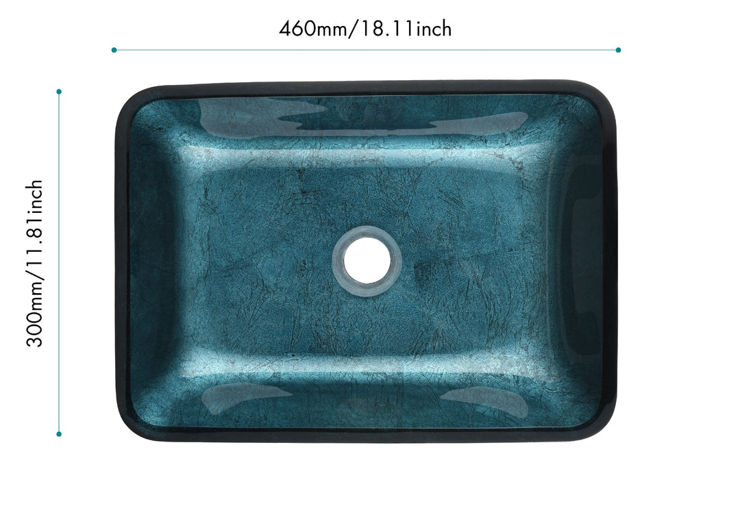 18in L -13in W -4in H Handmade Countertop Glass Rectangular Vessel Bathroom Sink Set in  Blue Glass