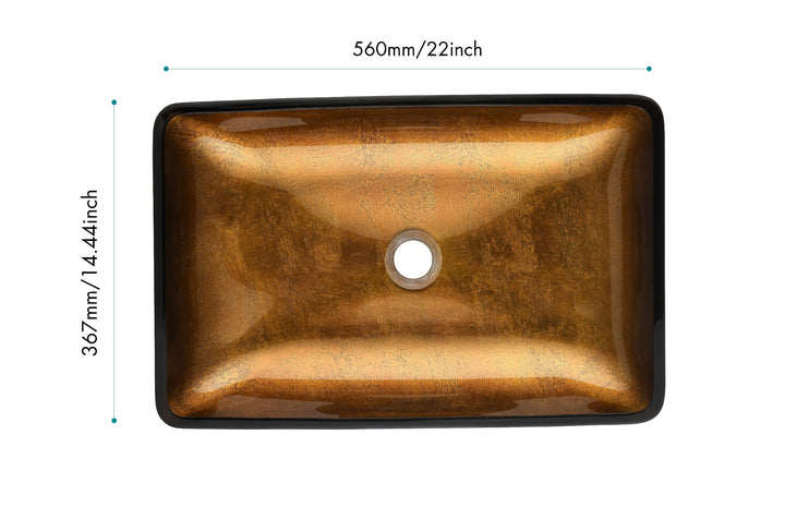 22.25in L -14.25in W -10.75in H Glass Rectangular Vessel Bathroom Sink in Gold