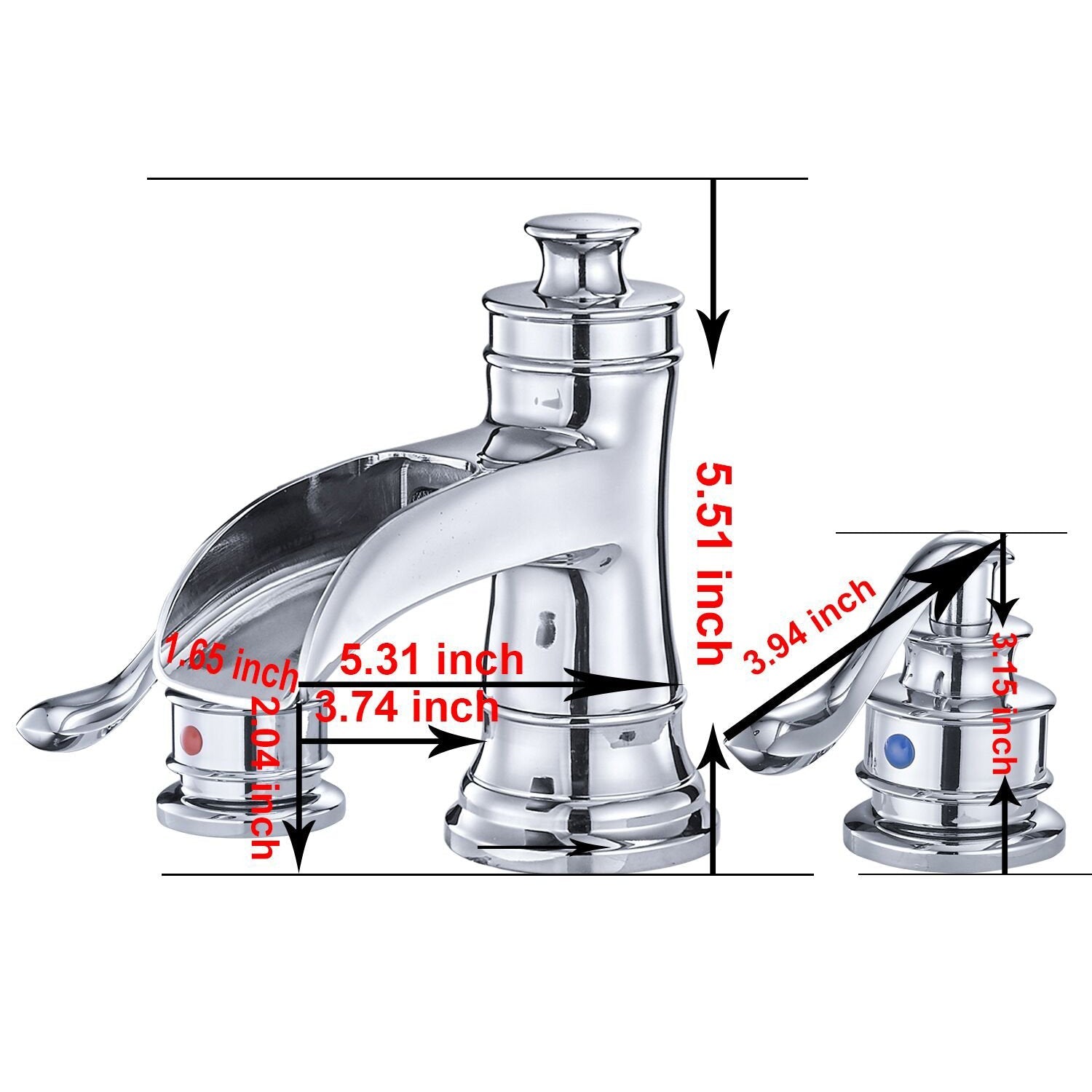 8 in. Widespread Double Handle Bathroom Faucet and Waterfall Shining