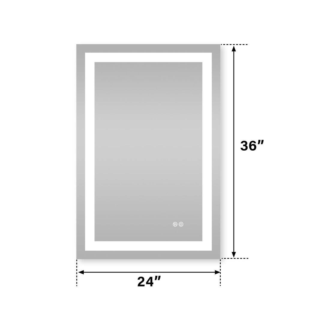 24 in. W x 36 in. H Rectangular Frameless Anti-Fog LED Light Bathroom Vanity Mirror in Aluminum