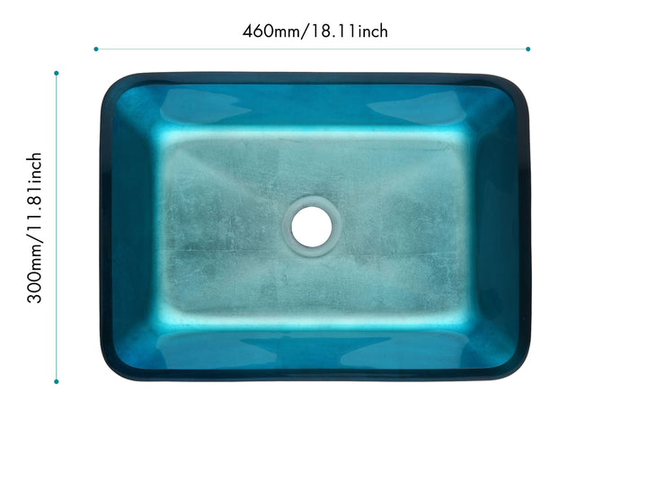 18in L -13in W -4in H Handmade Countertop Glass Rectangular Vessel Bathroom Sink Set in Turquoise