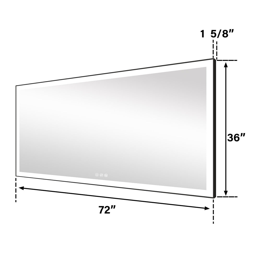 72 in. W x 36 in. H Rectangular Framed LED Light Wall Vertical/Horizontal Bathroom Vanity Mirror