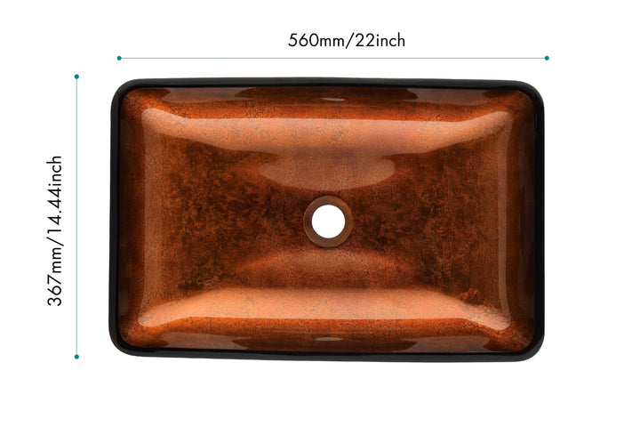 22.5in L -L -14.5in W -10.5in H Handmade Glass Rectangle Vessel Bathroom Sink Set in Rich Chocolate Brown