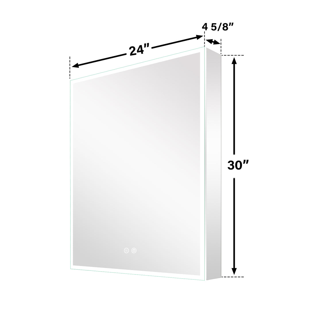 24 in. x 30 in. Rectangular Recessed/Surface Mount Left Medicine Cabinet with Mirror and LED Light
