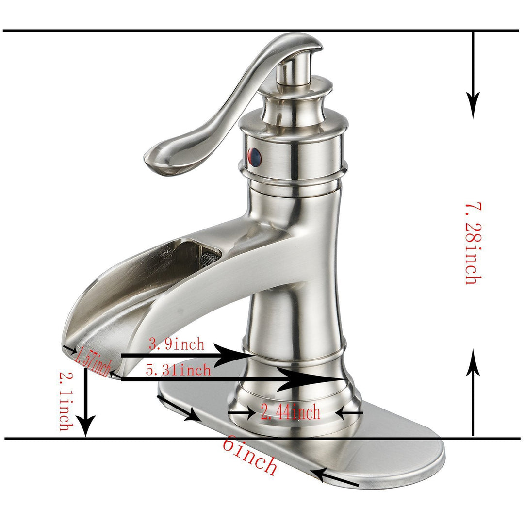 Sleek Stylish Single-Hole Single Handle Bathroom Faucet with Drain Kit Included in Brushed Nickel