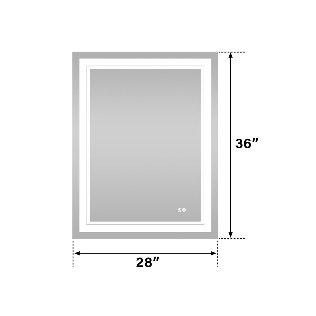 28 in. W x 36 in. H Rectangular Frameless Anti-Fog LED Light Dimmable Bathroom Vanity Mirror in Aluminum