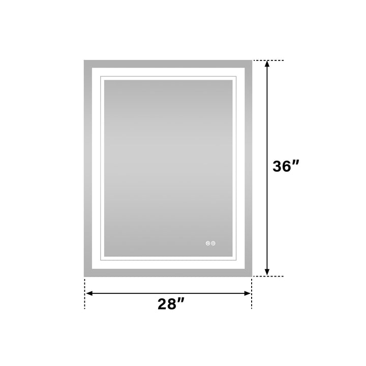 28 in. W x 36 in. H Rectangular Frameless Anti-Fog LED Light Dimmable Bathroom Vanity Mirror in Aluminum