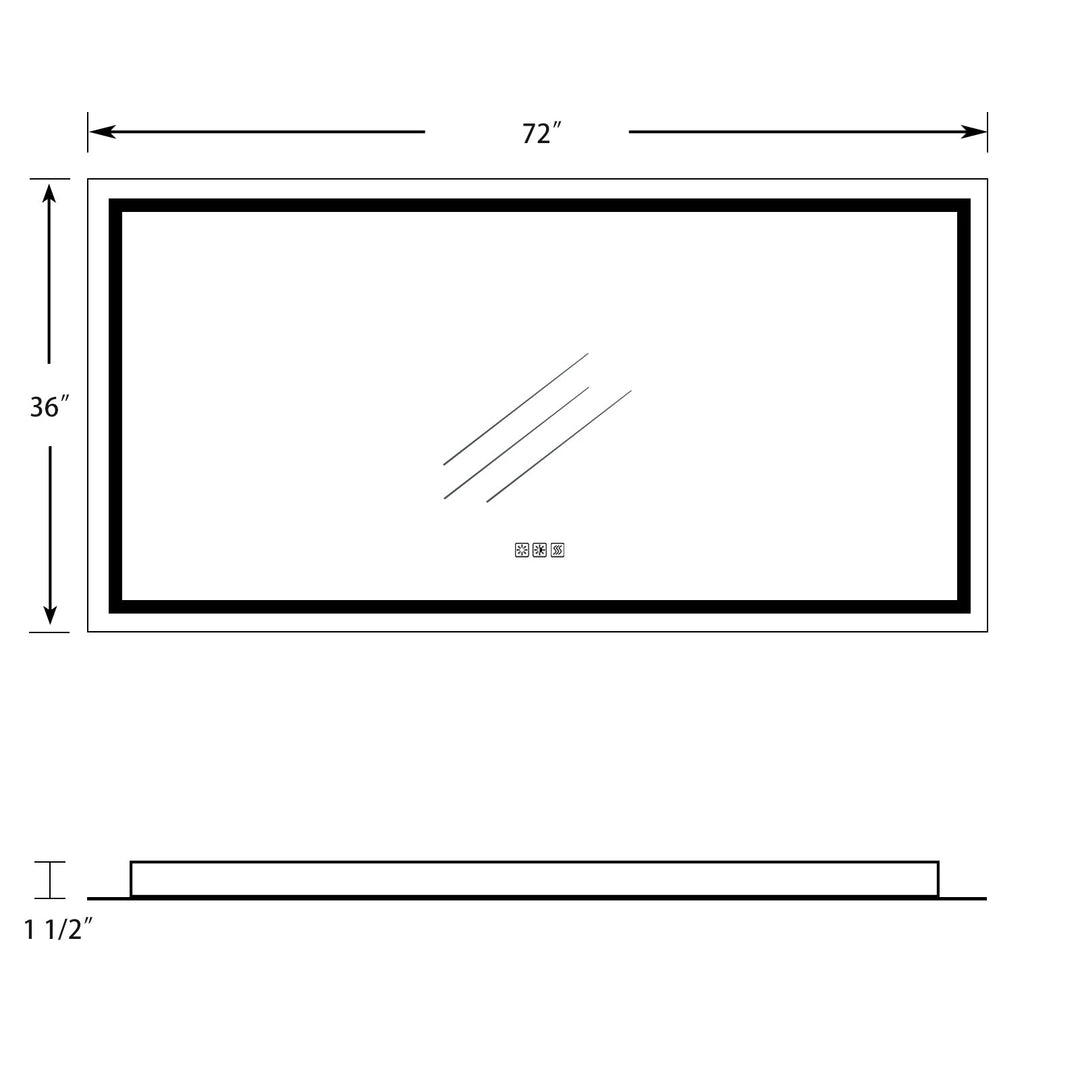 72 in. W x 36 in. H Oversized Rectangular Frameless Anti-Fog and Dimmable Wall Bathroom Vanity Mirror