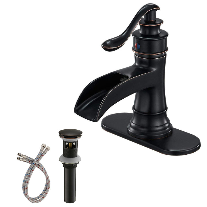 Single Hole Single Handle Sleek Stylish Bathroom Faucet with Drain Kit Included in Oil Rubbed Bronze (Valve Included)