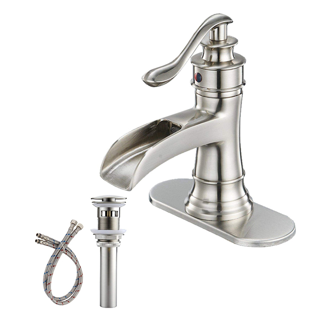 Sleek Stylish Single-Hole Single Handle Bathroom Faucet with Drain Kit Included in Brushed Nickel