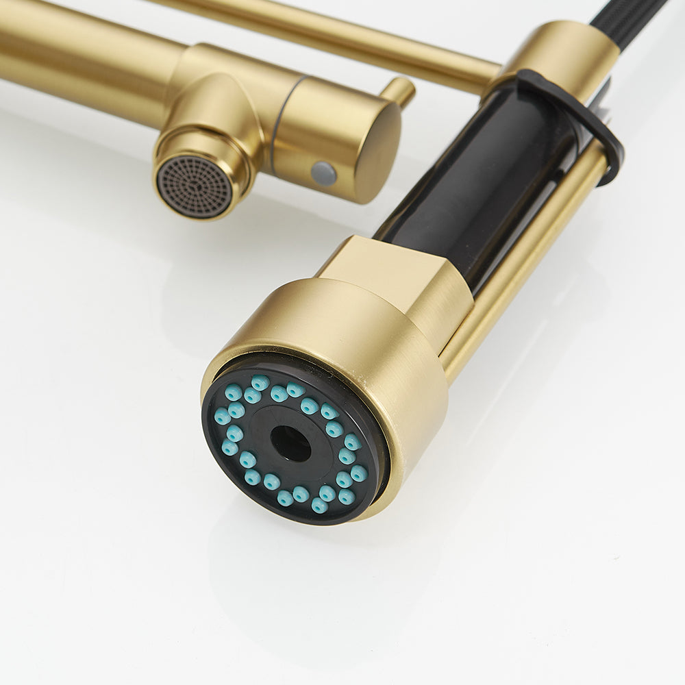 Touchless Deck Mount Single Handle Pull Down Spraye Kitchen Faucet in Brushed Gold