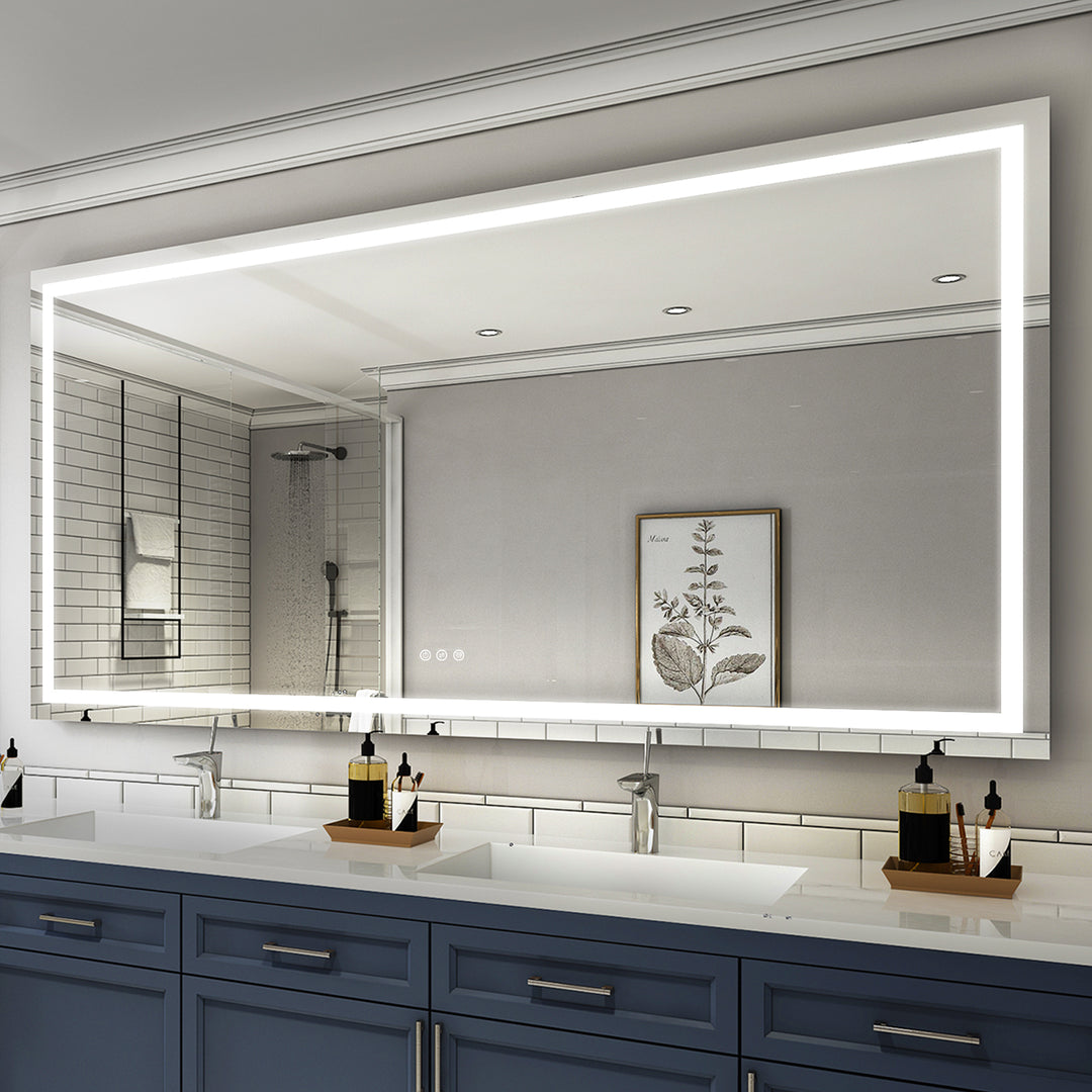 84 in. W x 42 in. H Rectangular Frameless Anti-Fog LED Light Bathroom Vanity Mirror in Aluminum