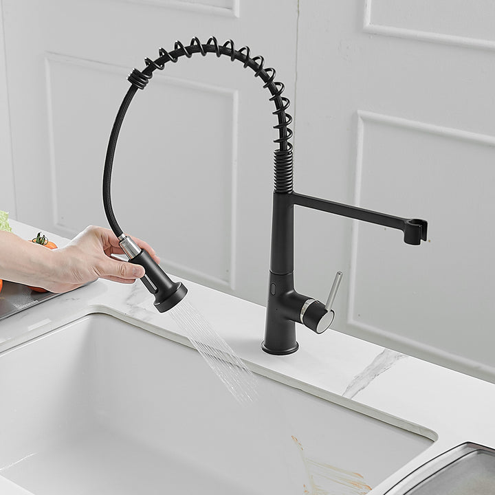 Single Handle Touchless Deck Mount Gooseneck Pull Down Sprayer Kitchen Faucet