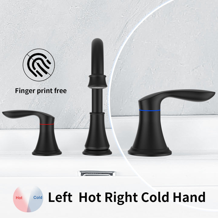 2-Handle 8 inch Widespread Bathroom Sink Faucet 3 Hole 360° Swivel Spout Vanity Sink Basin Faucets with Pop Up Drain Assembly