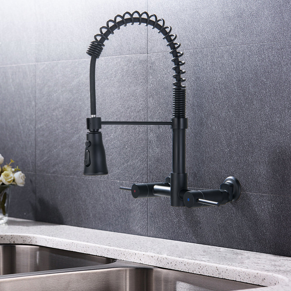 Commercial Solid Brass Pull Down Sprayer Spring Kitchen Sink Faucet