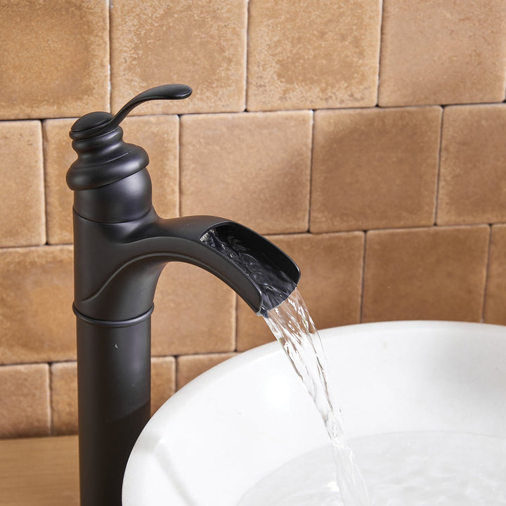 Waterfall Single Hole Single-Handle Vessel Bathroom Faucet With Pop-up Drain Assembly