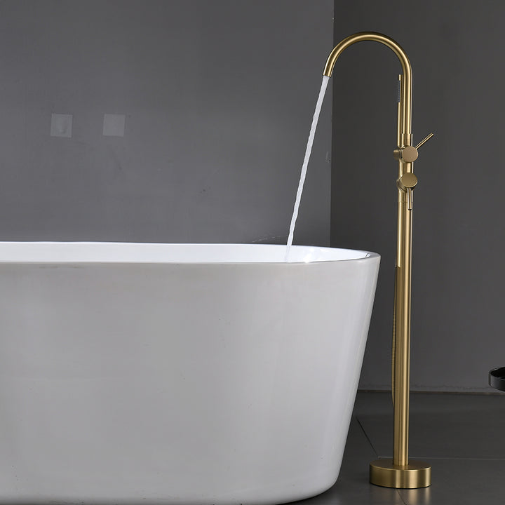 Brushed Gold 2-Handle Freestanding Tub Faucet with Hand Shower