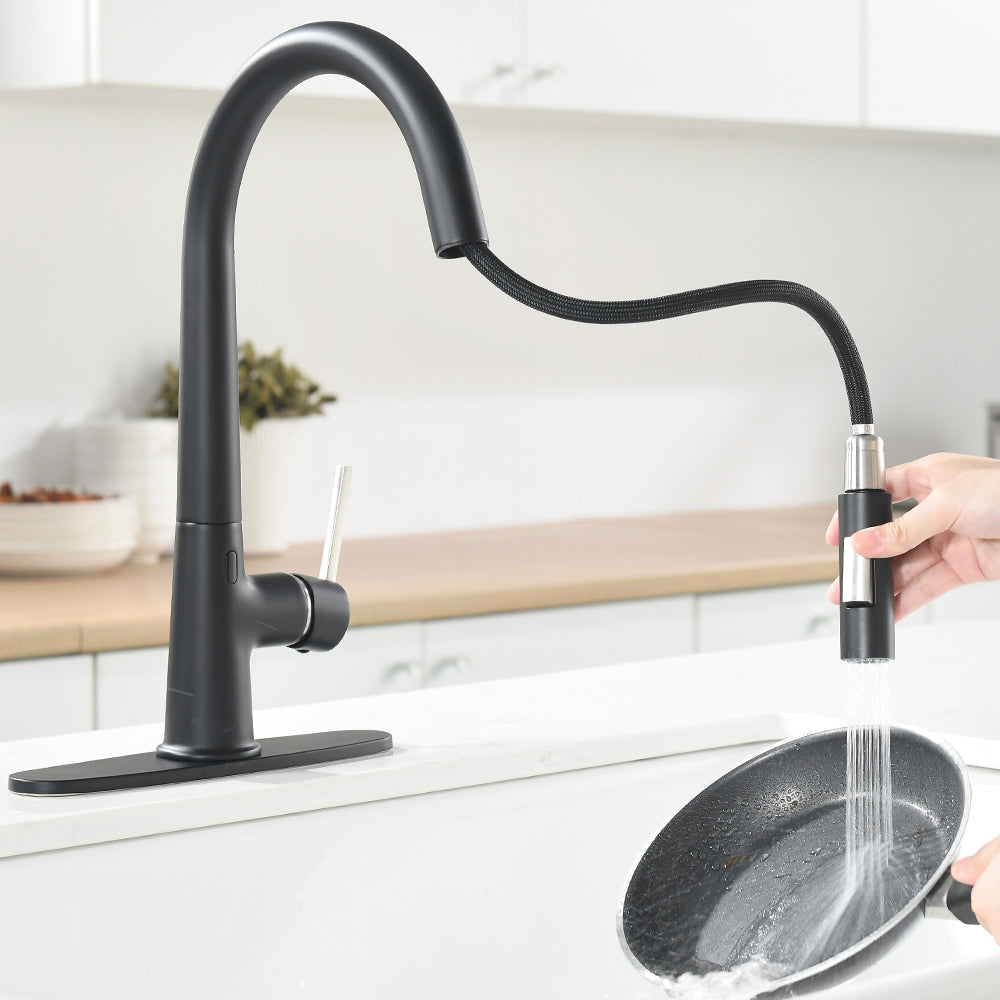 Touchless Pull Down Kitchen Faucet with AC Adapter and Deck Plate
