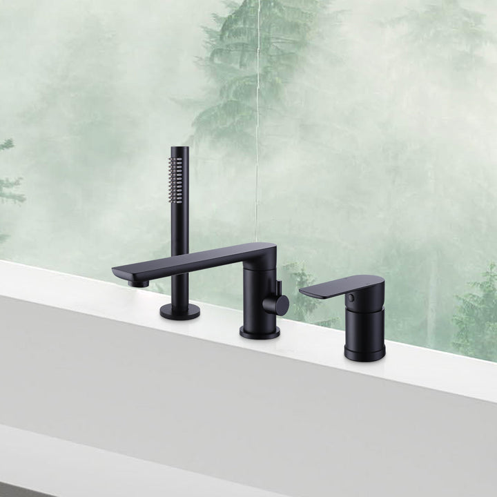 Contemporary Bathroom Bathtub Faucet With Handheld Shower Rotatable Spout