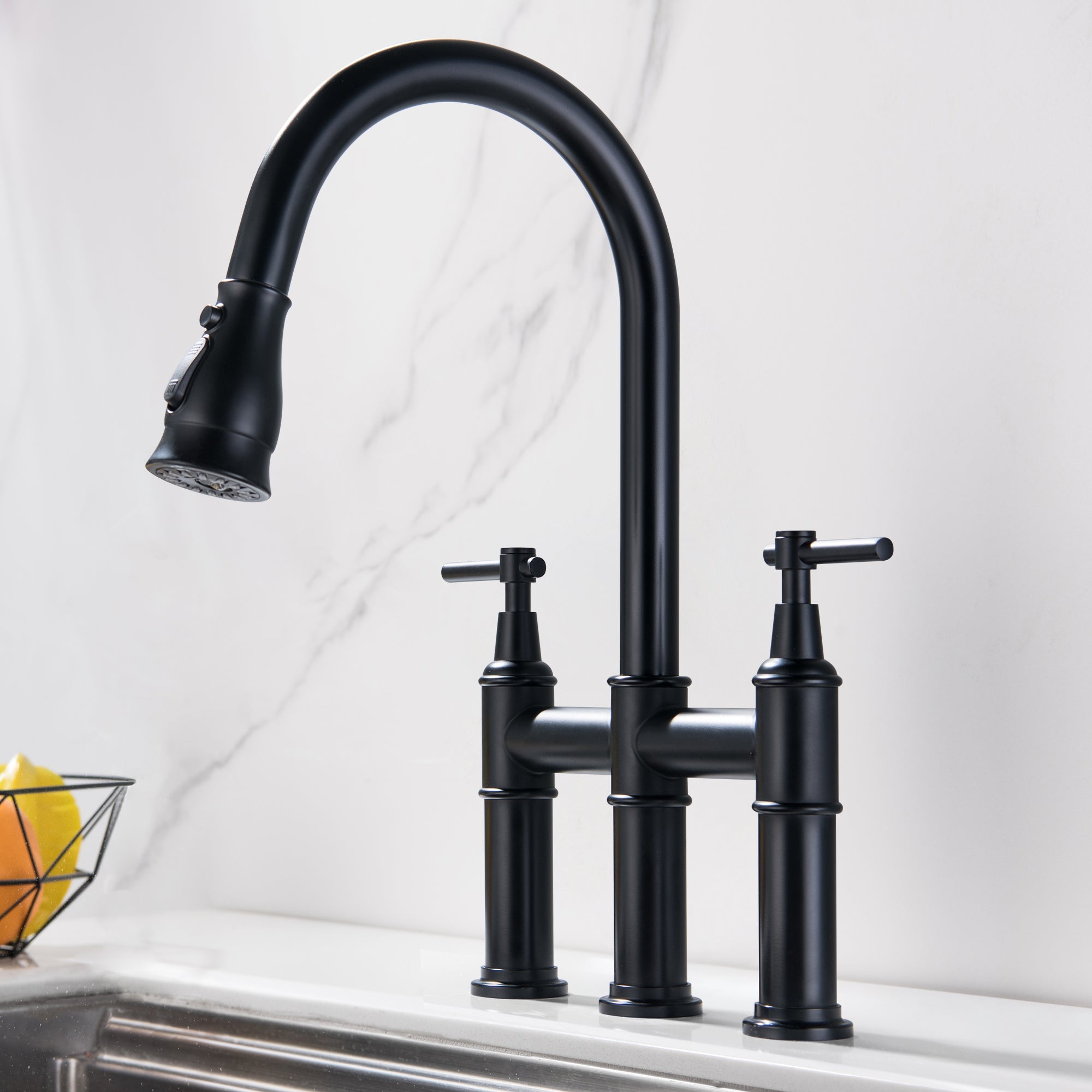 Double Handle Bridge Kitchen Sink Faucet