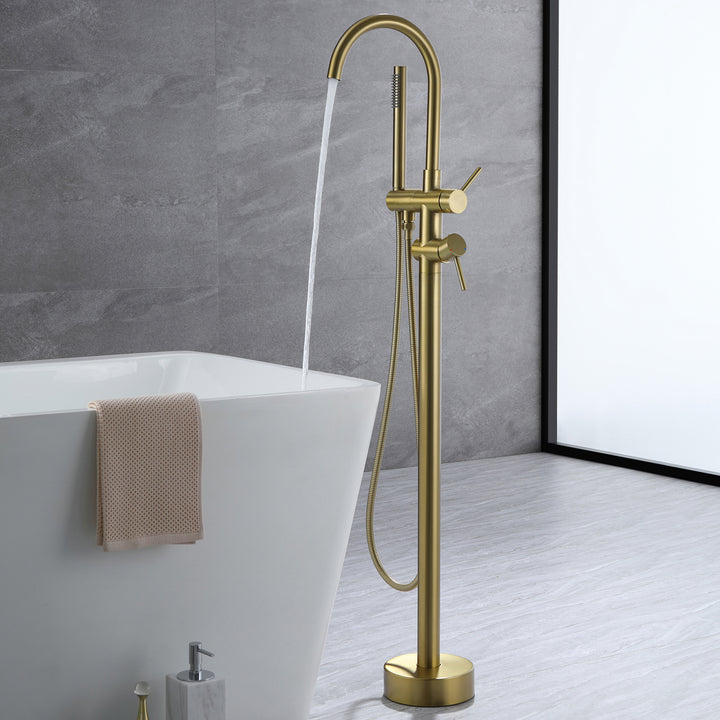 Freestanding Bathtub Faucet With Handheld Shower in  Brushed Gold