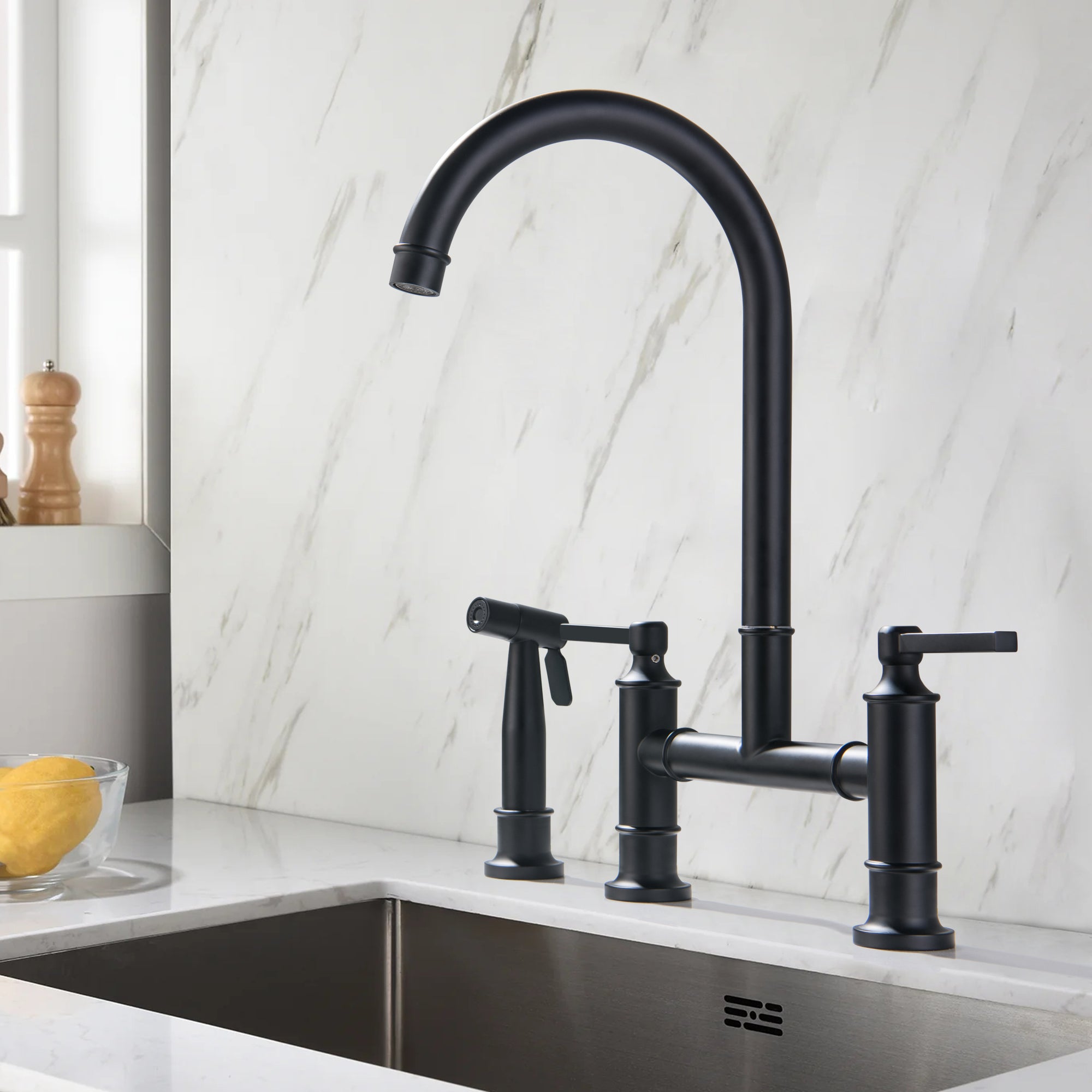 Two Handle Kitchen Bridge Faucet