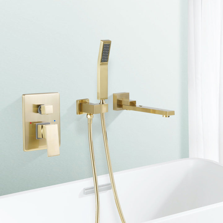 Wall Mounted Tub Filler With Tub Spout and Hand Shower