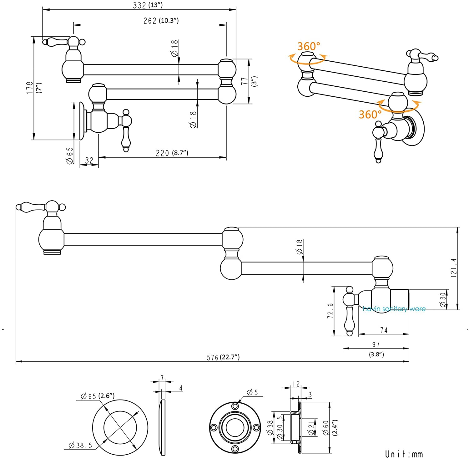 Wall Mounted Pot Filler Faucet