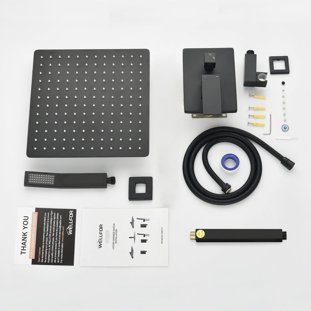 12-in Rain Shower System Dual Head Waterfall Built-In Shower System with 2-way Diverter