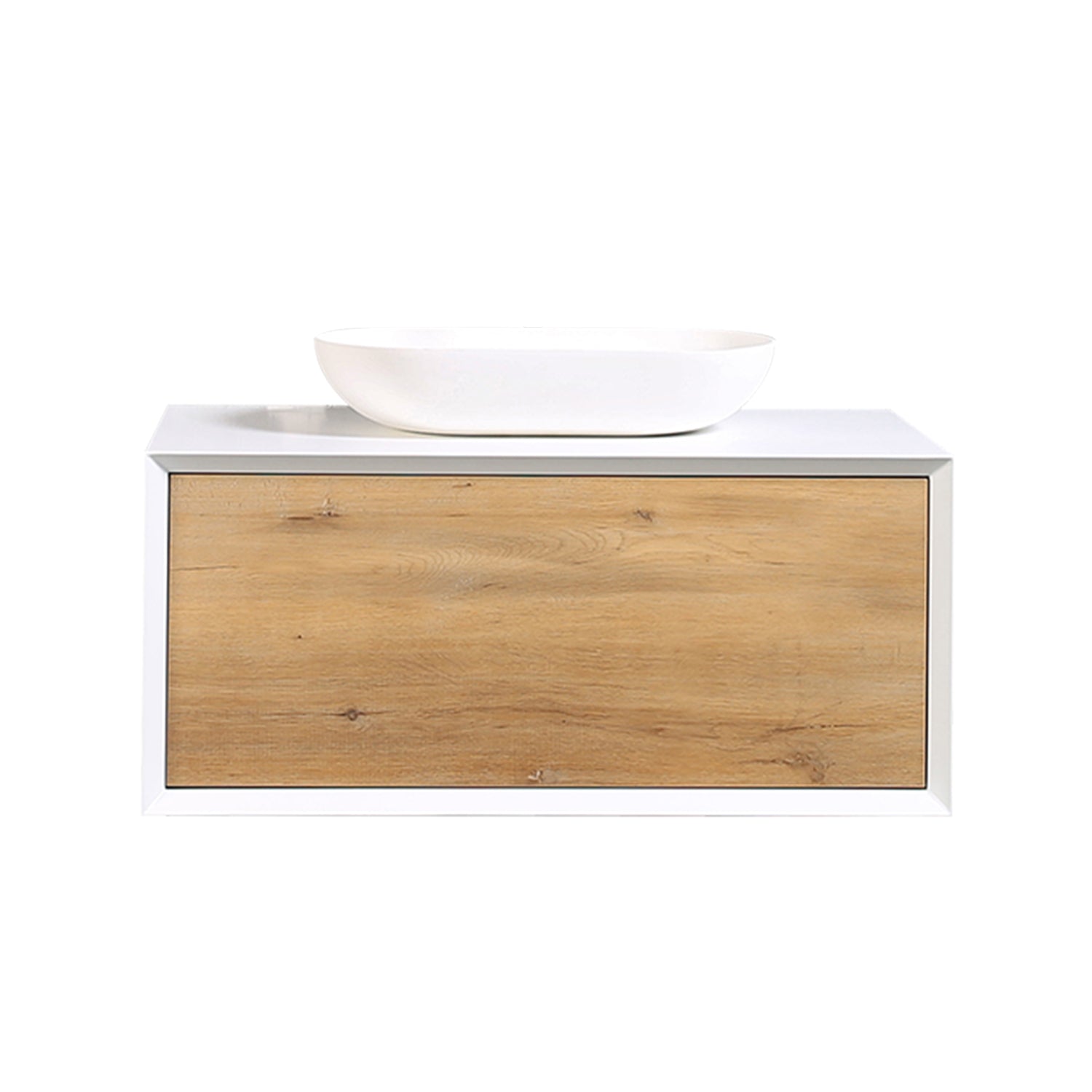 36" Bath Vanity in Natural and White with White Vanity Top with White Basin