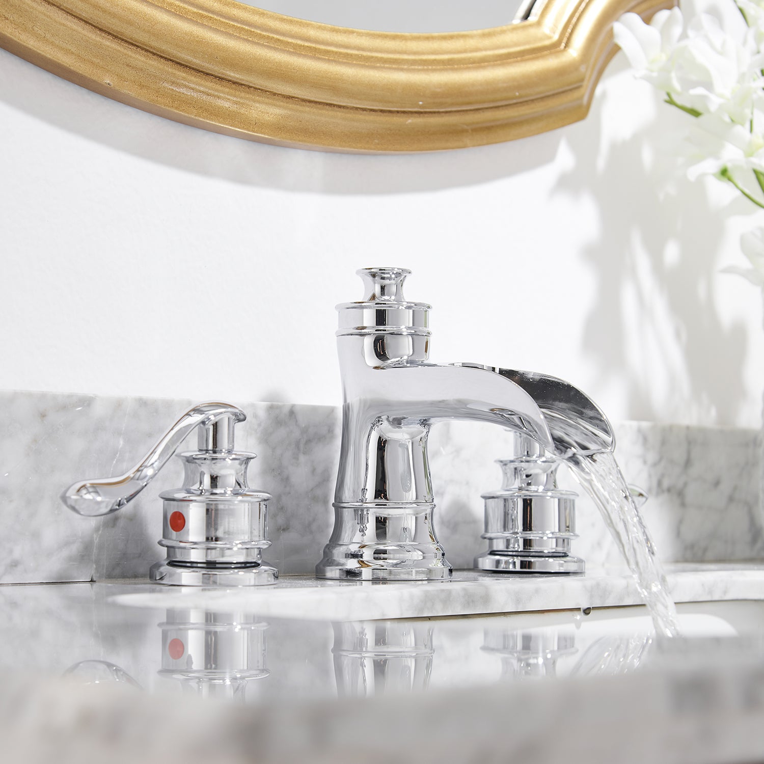 8 in. Widespread Double Handle Bathroom Faucet and Waterfall Shining
