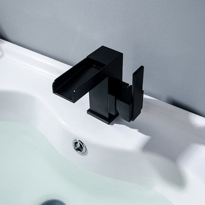 Modern Single Handle Single Hole Bathroom Faucet with Drain Kit Included in Matte Black