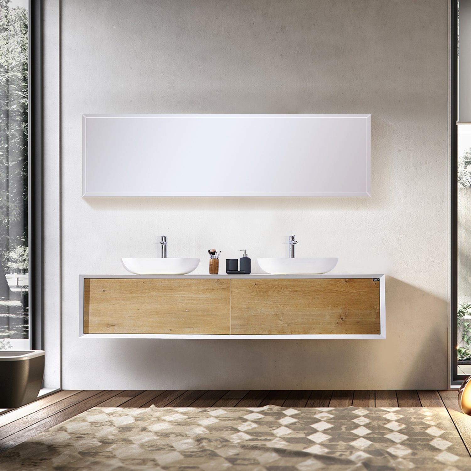 36" Bath Vanity in Natural and White with White Vanity Top with White Basin