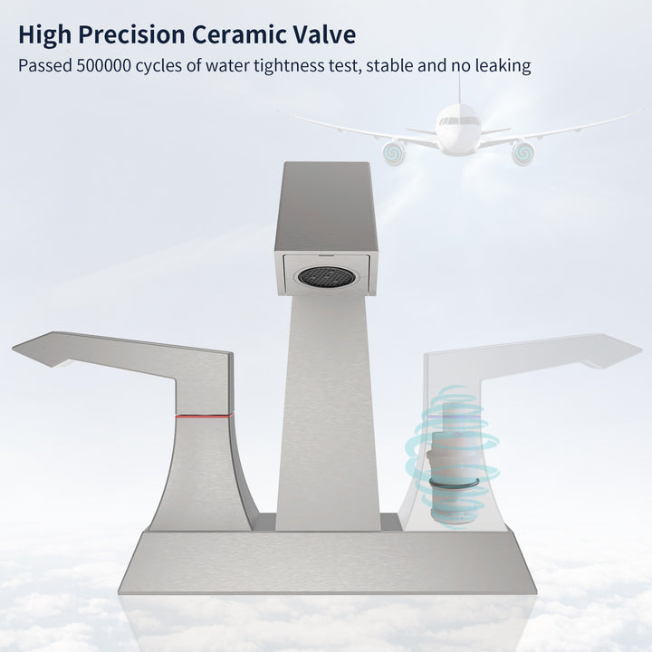 2-Handle Heavy Duty Bathroom Faucet with Drain and Supply Kits, Modern Style Lavatory Deck Mounted Faucet