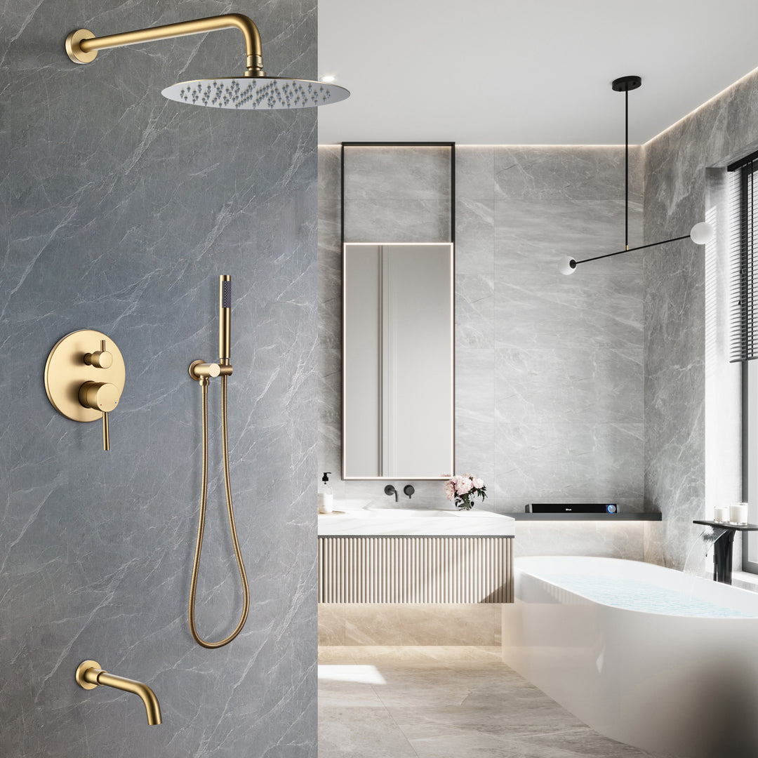 10 inch Tub Shower Faucet Set Complete Rain Shower System with Tub Spout