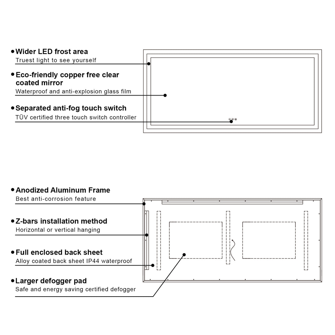 84 in. W x 42 in. H Rectangular Frameless Anti-Fog LED Light Bathroom Vanity Mirror in Aluminum