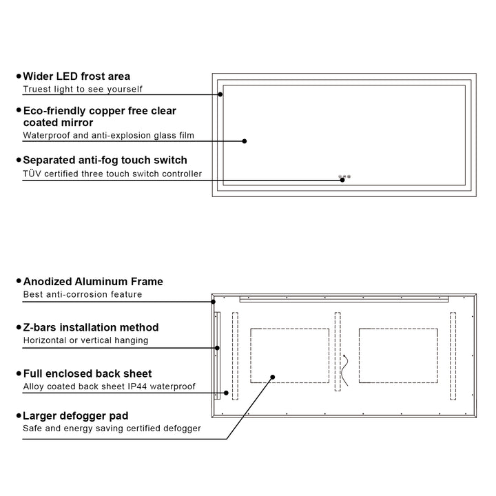 84 in. W x 42 in. H Rectangular Frameless Anti-Fog LED Light Bathroom Vanity Mirror in Aluminum