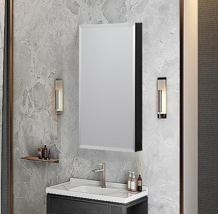 15 in. x 36 in. Frameless Recessed or Surface-Mount Beveled Single Mirror Bathroom Medicine Cabinet