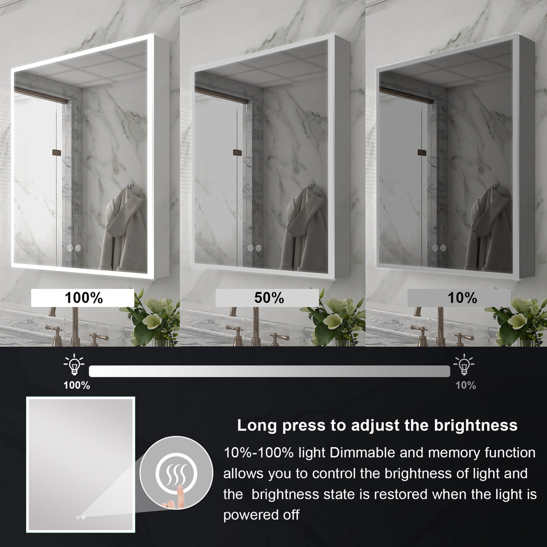 24 in. x 30 in. Rectangular Recessed/Surface Mount Left Medicine Cabinet with Mirror and LED Light