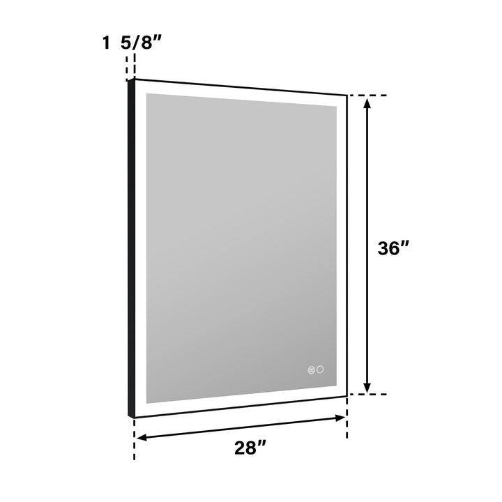 28 in. W x 36 in. H Aluminium Framed Rectangular LED Light Bathroom Vanity Mirror in Matte Black