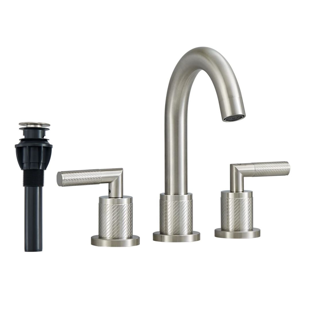 2 Handle 8 Inch Bathroom Sink Faucets Stainless Steel 3 Hole Widespread with Pop Up Drain and Water Supply Hoses