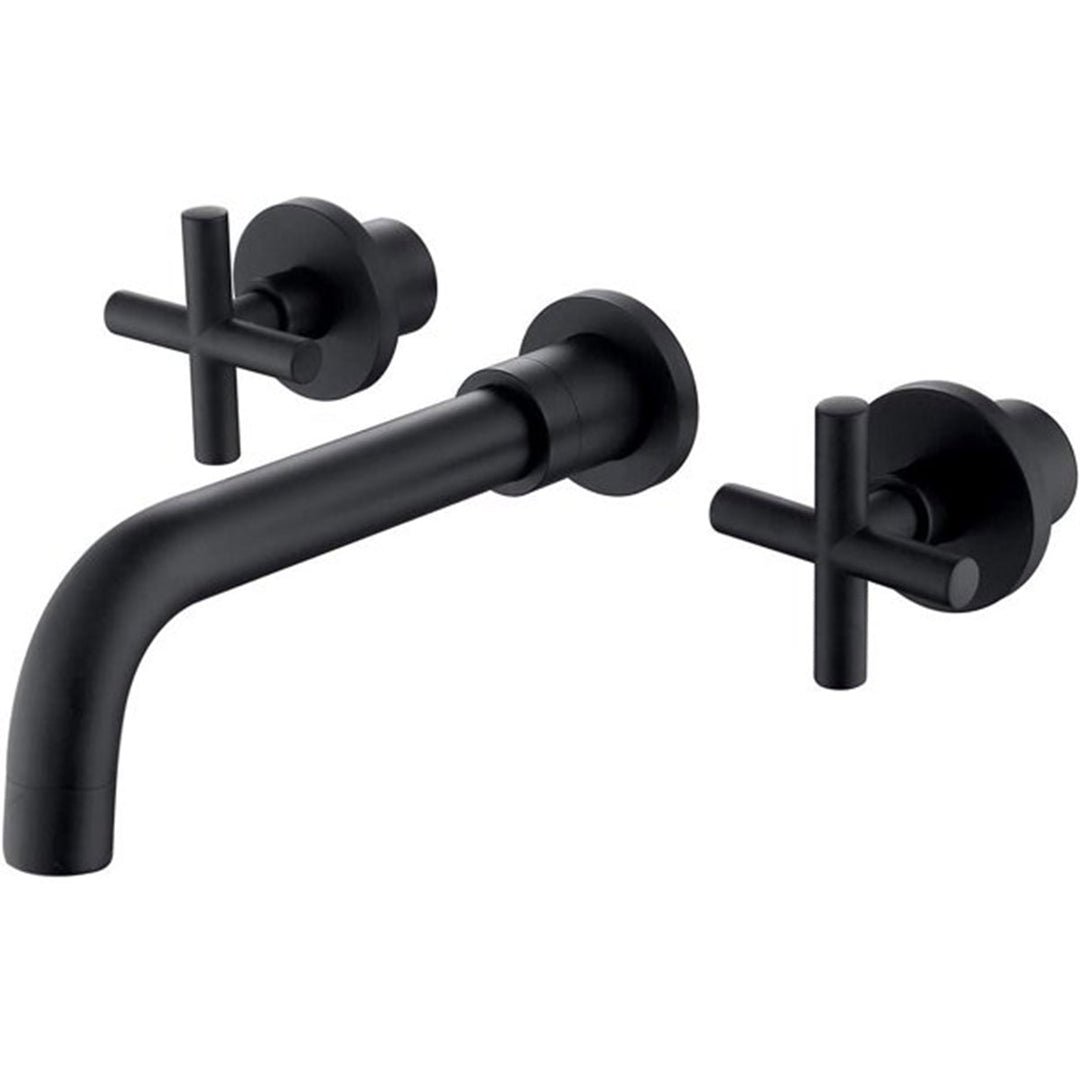 2-Handle Wall Mount Bathroom Faucet with Cross Handles in Matte Black