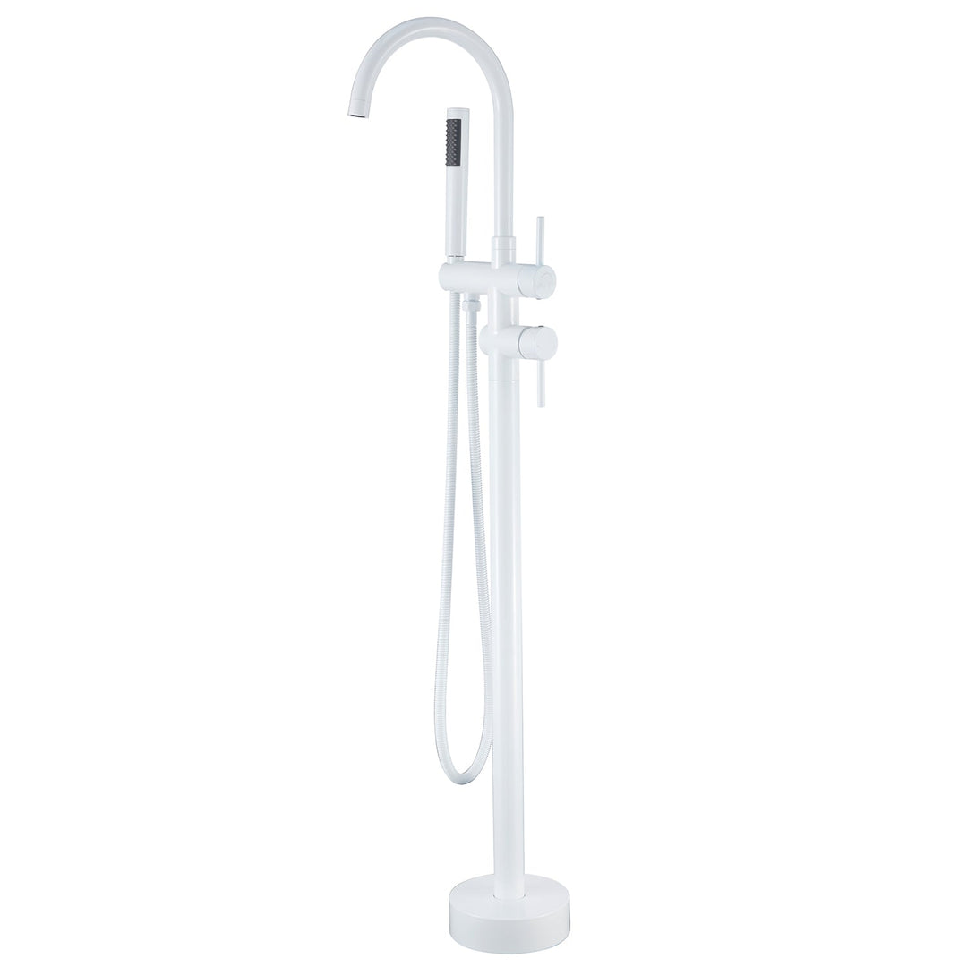 Freestanding Bathtub Faucet Floor Mounted Faucet With Hand Shower in White