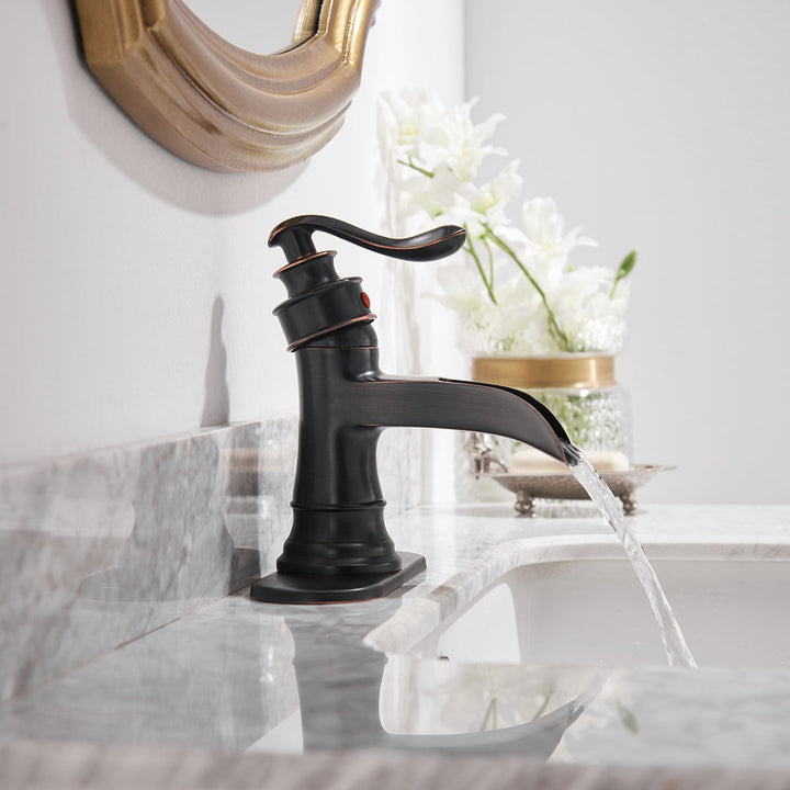 Single Hole Single Handle Sleek Stylish Bathroom Faucet with Drain Kit Included in Oil Rubbed Bronze (Valve Included)