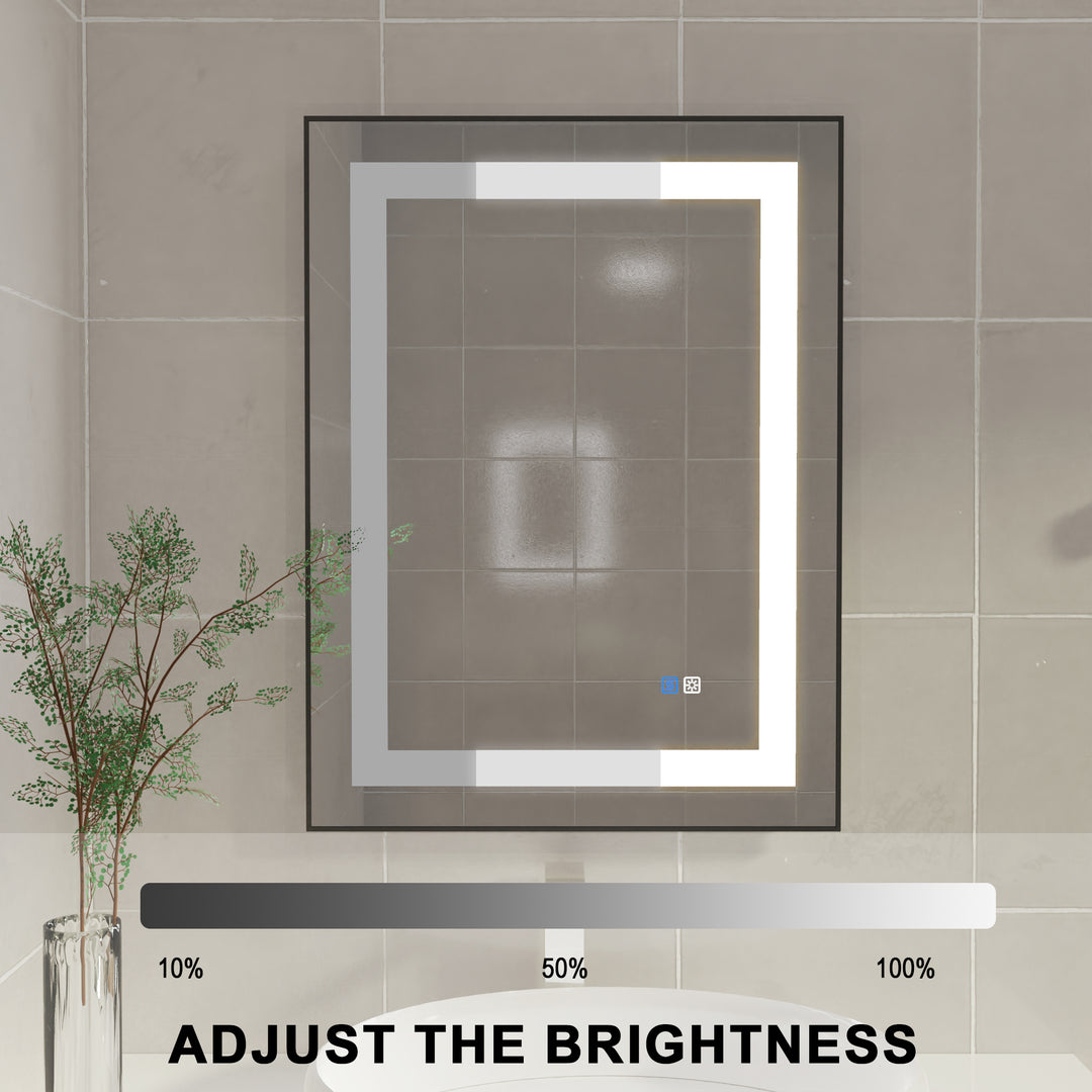 24 in. W x 32 in. H Rectangular Framed Vertical Wall Mount Bathroom Vanity Mirror with LED Light
