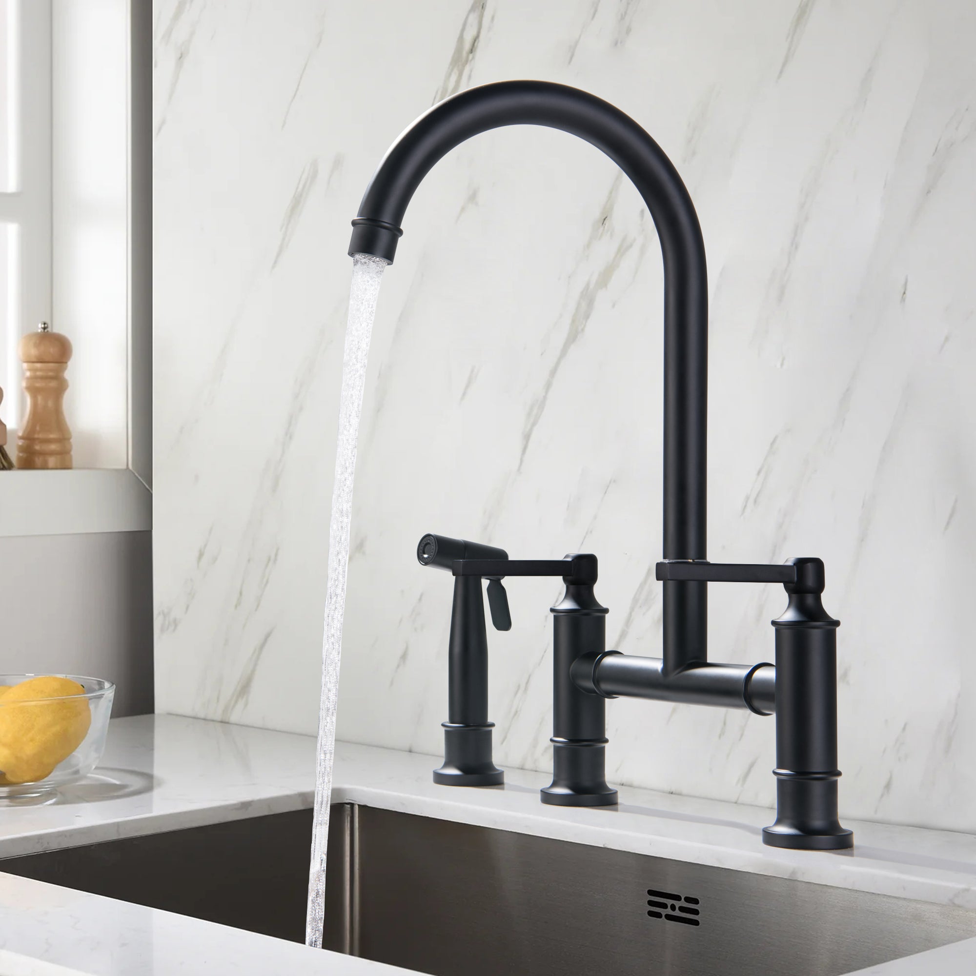 Two Handle Kitchen Bridge Faucet
