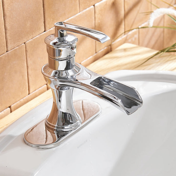 Single Handle Single Hole Bathroom Faucet Pop-Up Drain Included and Supply Lines